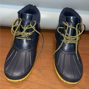 Tommy Hilfiger Navy Duck Boots with Yellow Soles and Laces